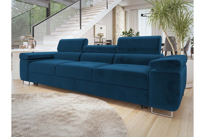 Gabina Bäddsoffa 3-sits i Plysch - Blå - Products - Möbler - Soffa - Bäddsoffa - 3 sits bäddsoffa