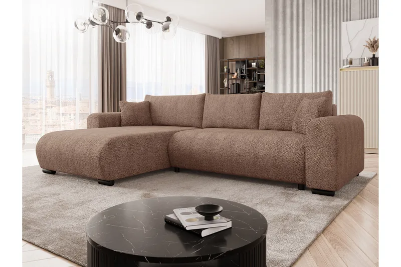 Handda Bäddsoffa med Divan 3-sits i Bouclé - Rosa - Products - Möbler - Soffa - Bäddsoffa - Bäddsoffa divan