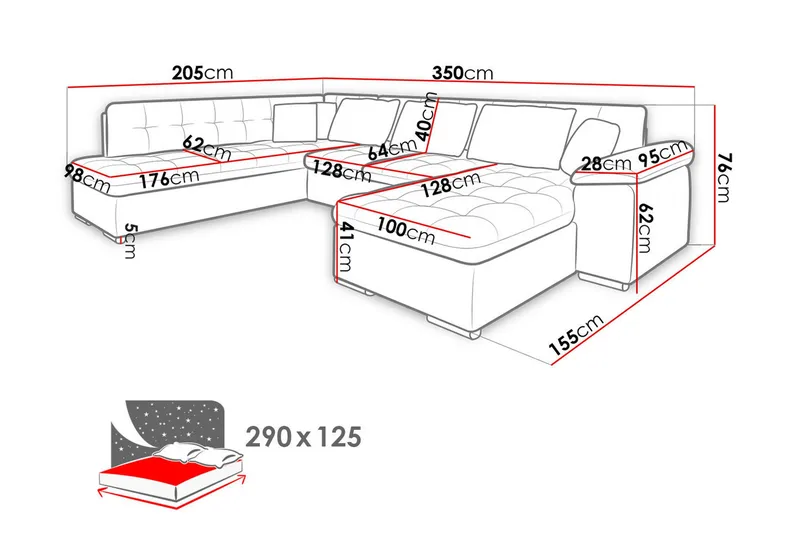 Niko U-Bäddsoffa 350x205x76 cm Divan Höger - Vit/Grå - Products - Möbler - Soffa - Bäddsoffa - Bäddsoffa längsbäddad