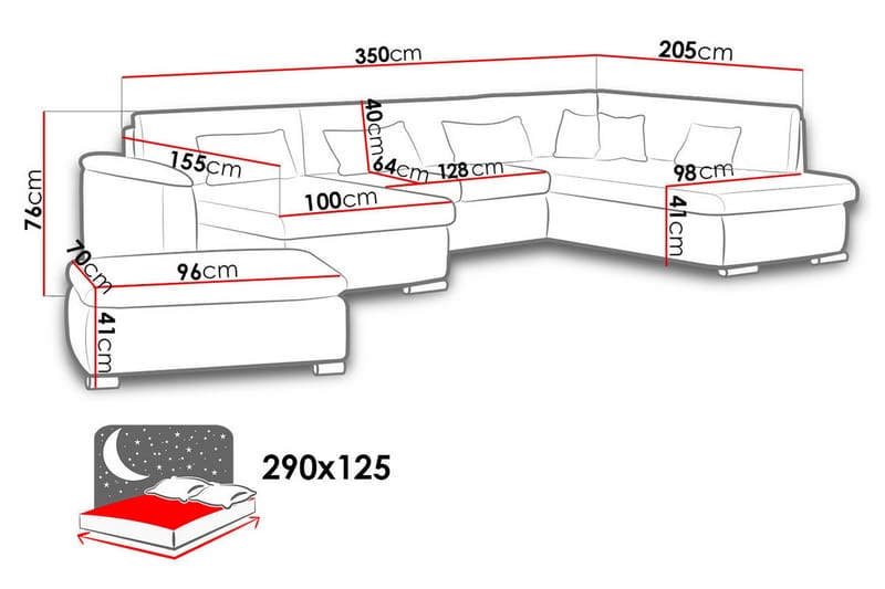 Niko U-Bäddsoffa 350x205x76 cm Divan Höger - Vit/Grå - Products - Möbler - Soffa - Bäddsoffa - Bäddsoffa längsbäddad