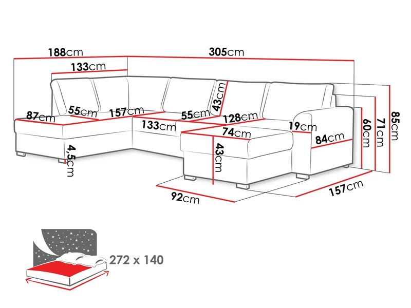 Taberk 5-sits U-Soffa med Divan Vänster - Products - Möbler - Soffa - Bäddsoffa - Hörnbäddsoffa