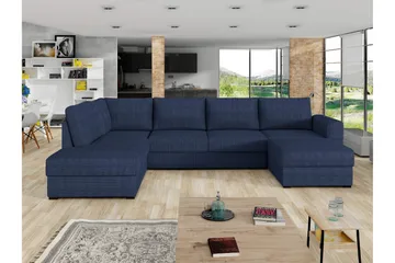 Taberk Bäddsoffa med Divan och Schäslong 4-sits i Chenille - Blå - Products - Möbler - Soffa - Bäddsoffa - Bäddsoffa divan