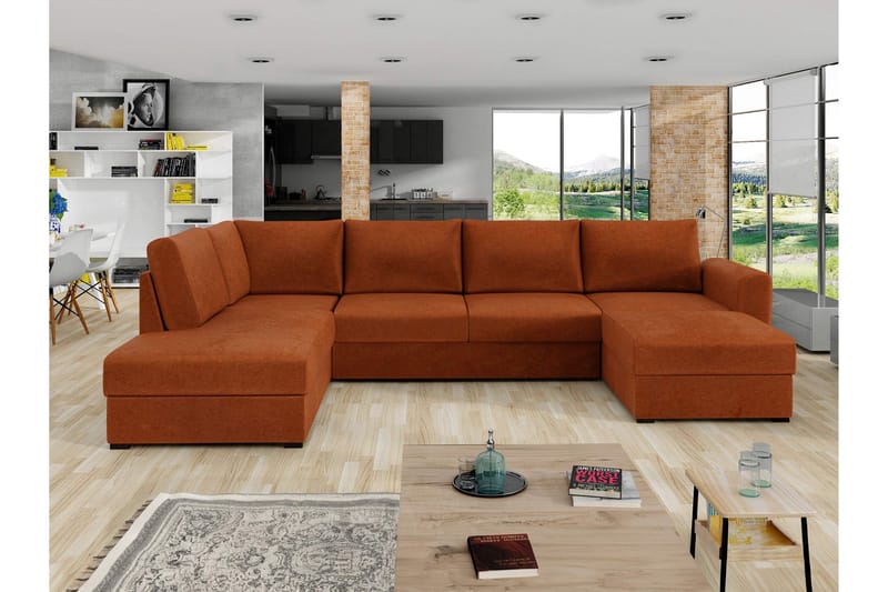 Taberk Bäddsoffa med Divan och Schäslong 4-sits i Chenille - Orange - Products - Möbler - Soffa - Bäddsoffa - Bäddsoffa divan