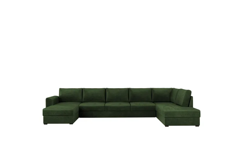 Taberk Bäddsoffa med Divan och Schäslong 5-sits i Chenille, Grön