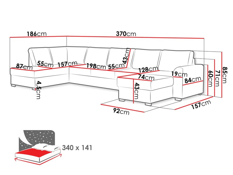 Taberk Large 6-sits U-Soffa med Divan Höger - Products - Möbler - Soffa - Bäddsoffa - Hörnbäddsoffa