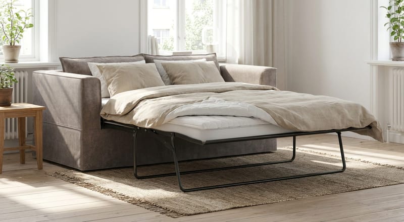 Travstad 3-sits Bäddsoffa med HVILA Bäddmadrass 140x200 cm Memoryskum med Tvättbar klädsel - Grå - Products - Möbler - Soffa - Bäddsoffa - 3 sits bäddsoffa