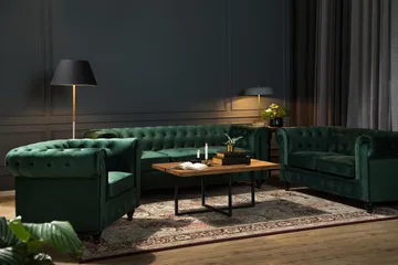 Chesterfield Lyx 3 sits Sammetssoffa - Djup soffa - Mörkgrön / Grön - Products - Möbler - Soffa - Chesterfield soffa