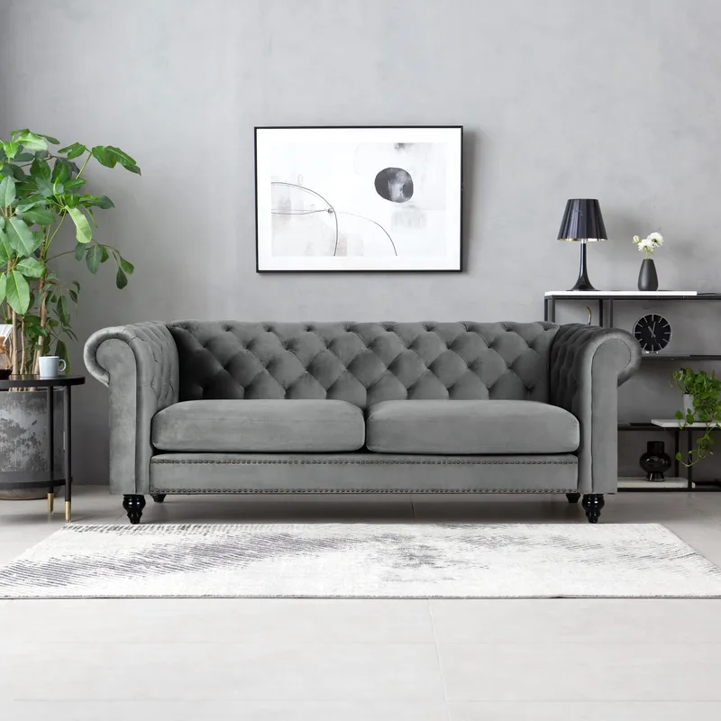 Chesterfieldsoffa 3-sits grå - Grå - Products - Möbler - Soffa - Chesterfield soffa