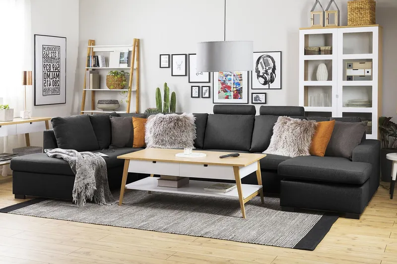 Crazy 5-sits V änstervänd U-formad X-Large Soffa med Divan och Schäslong i Tyg - Antracit - Products - Möbler - Soffa - U-soffa