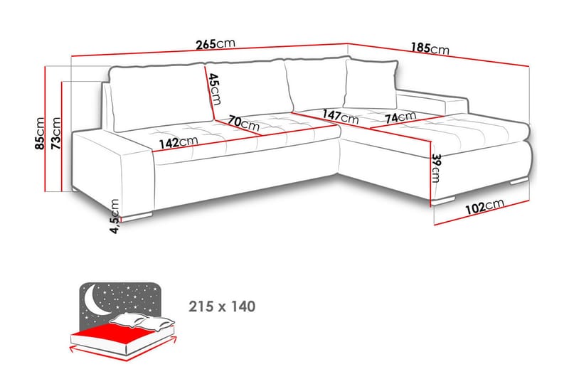 Cerys Soffa med Divan 3-sits - Grå - Products - Möbler - Soffa - Divansoffa & schäslongsoffa - 3 sits soffa med divan