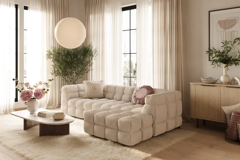 Elise 4-sits Bubblig Soffa med Divan Vänster - Beige - Products - Möbler - Soffa - Divansoffa & schäslongsoffa - 4 sits soffa med divan