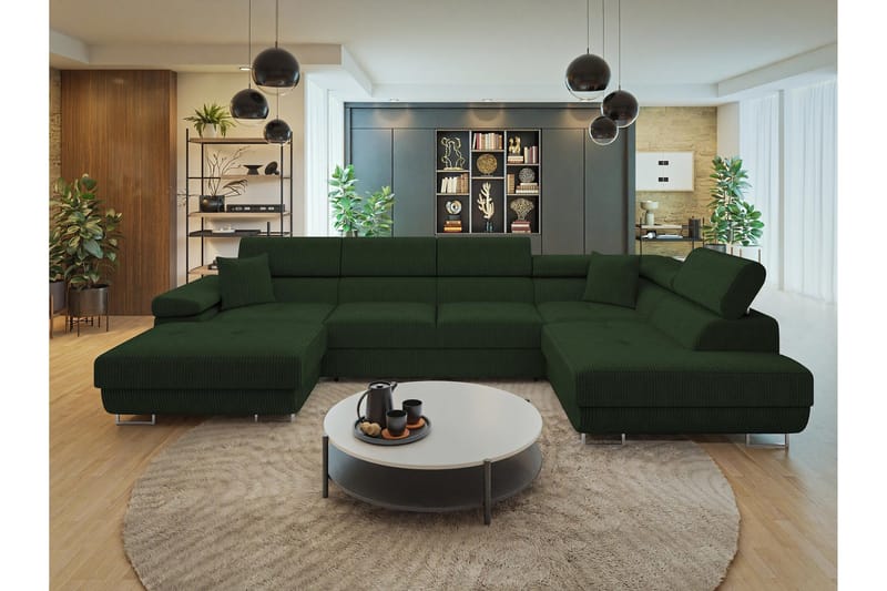 Gabina Soffa med Divan och Schäslong 4-sits - Grön - Products - Möbler - Soffa - Divansoffa & schäslongsoffa - 4 sits soffa med divan