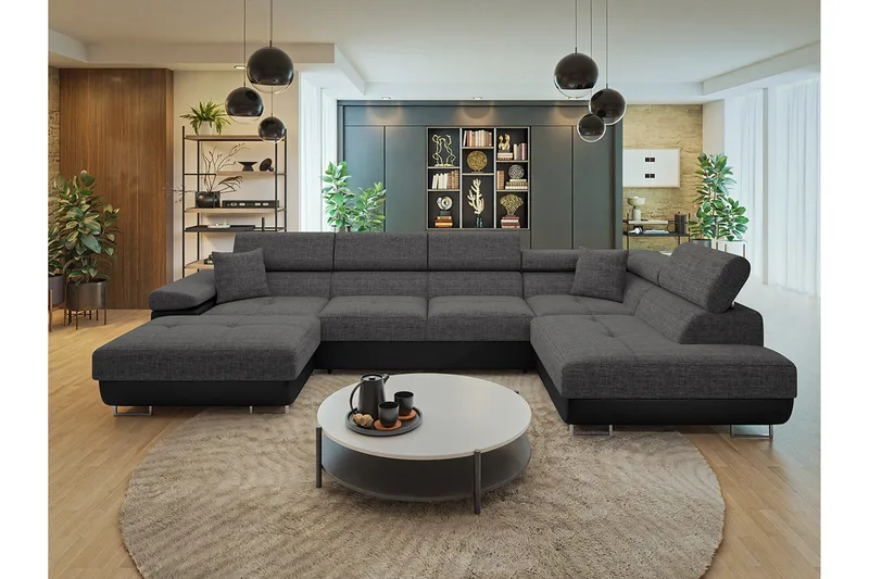 Gabina Soffa med Divan och Schäslong 4-sits - Svart/Grå - Products - Möbler - Soffa - Divansoffa & schäslongsoffa - 4 sits soffa med divan