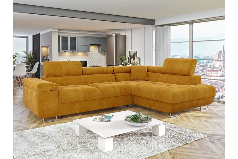 Gabina Soffa med Schäslong 3-sits - Gul - Products - Möbler - Soffa - Divansoffa & schäslongsoffa - 3 sits soffa med divan