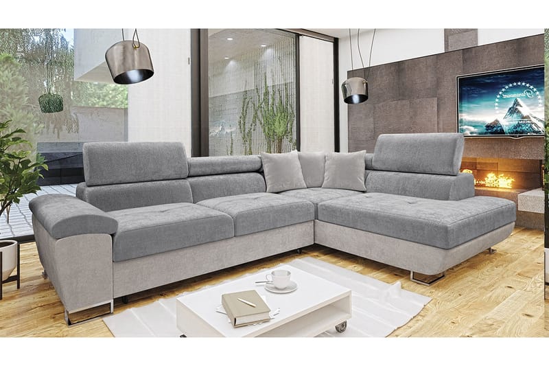 Reginia Soffa med Schäslong 3-sits - Ljusgrå/Grå - Products - Möbler - Soffa - Divansoffa & schäslongsoffa - 3 sits soffa med divan