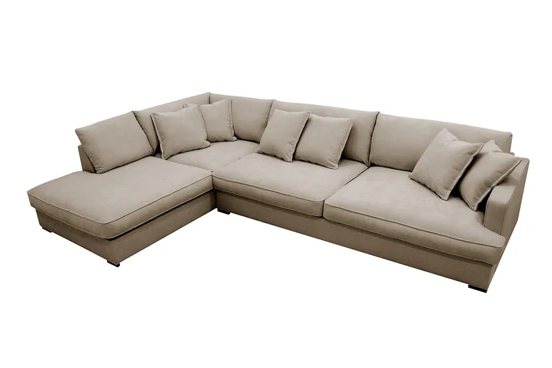 Rossita Lyx 4-sits Extra djup Soffa med Schäslong Vänster - Brun Tyg - Products - Möbler - Soffa - Divansoffa & schäslongsoffa - 4 sits soffa med divan