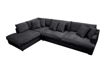 Rossita Lyx 4-sits Extra djup Soffa med Schäslong Vänster - Svart Chenille - Products - Möbler - Soffa - Divansoffa & schäslongsoffa - 4 sits soffa med divan