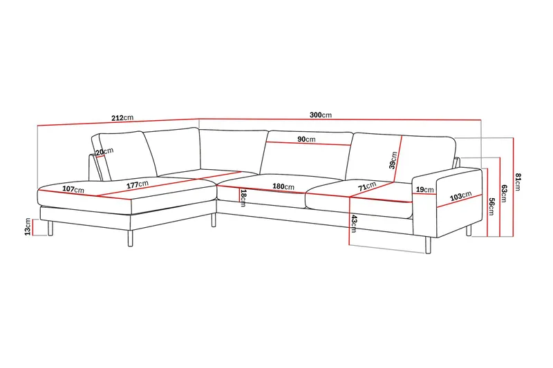 Scandi Djup 4-sits Soffa med Schäslong Vänster i Tyg - Mörkbrun - Products - Möbler - Soffa - Divansoffa & schäslongsoffa - 4 sits soffa med divan