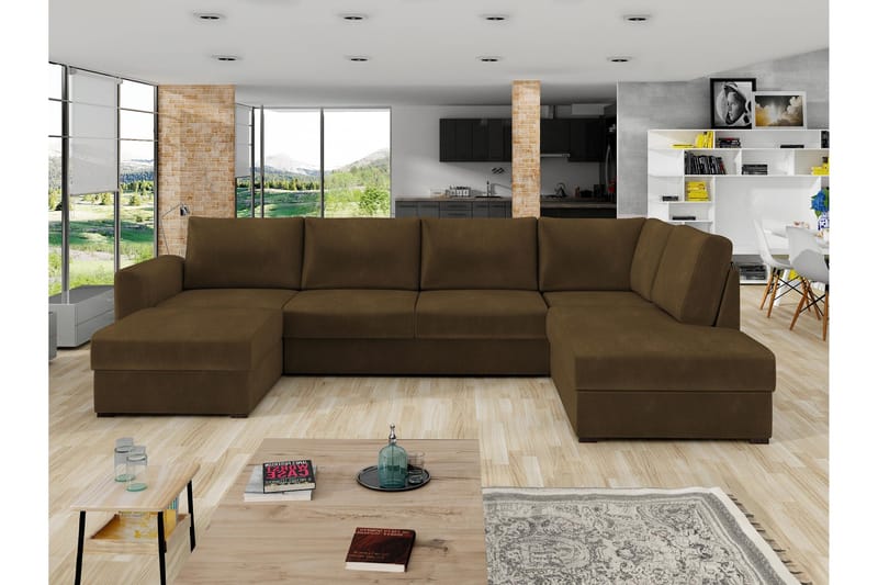 Taberk Soffa med Divan och Schäslong 4-sits - Brun - Products - Möbler - Soffa - Divansoffa & schäslongsoffa - 4 sits soffa med divan