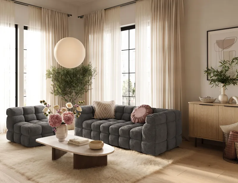 Elise 3-sits Bubblig Soffa - Mörkgrå - Products - Möbler - Soffa - 3 sits soffa