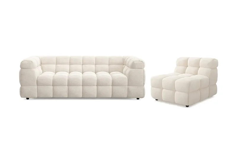 Elise Bubblig Soffgrupp 3-sits Soffa + Fåtölj, Vit