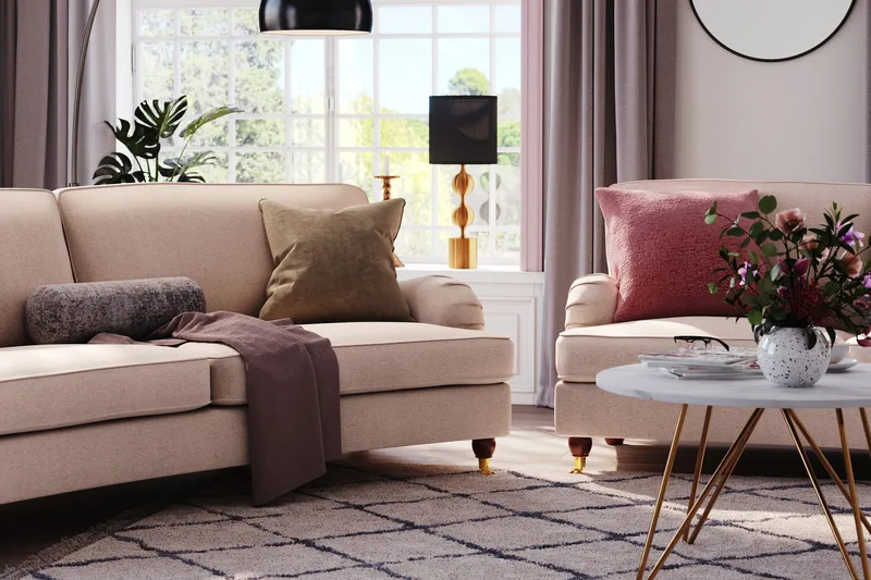 Howard Lyx 3-sits Svängd Tygsoffa - Beige - Products - Möbler - Soffa - 3 sits soffa
