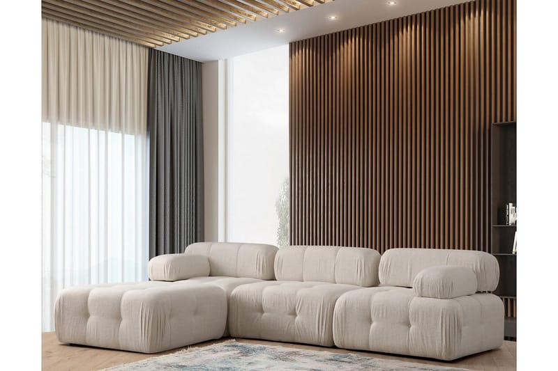 Belgin Bubblig Divansoffa 3-sits 315 cm med utfällbara armstöd och ryggstöd - Ljus / Beige - Products - Möbler - Soffa - Modulsoffa - Komplett modulsoffa