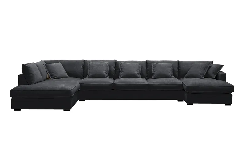 Rossita Lyx 6-sits Högervänd U-formad Extra djup Soffa med Divan och Schäslong i Chenille - Svart - Products - Möbler - Soffa - U-soffa