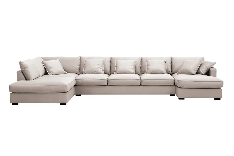 Rossita Lyx 6-sits Högervänd U-formad Extra djup Soffa med Divan och Schäslong i Sammet - Beige - Products - Möbler - Soffa - Sammetssoffa