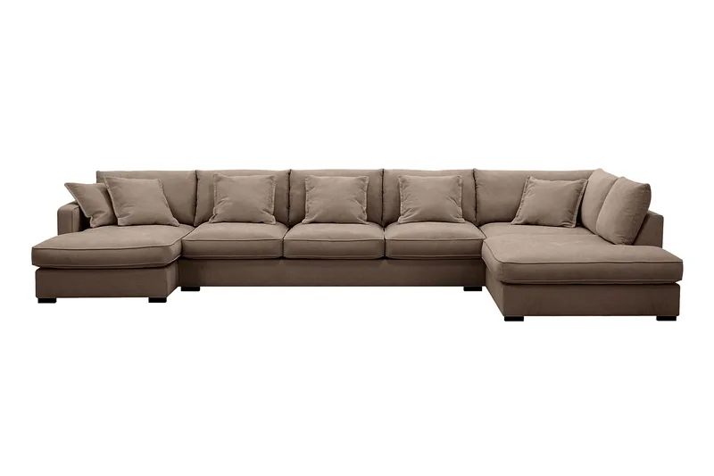 Rossita Lyx 6-sits Vänstervänd U-formad Extra djup Soffa med Divan och Schäslong i Tyg, Mörkbrun