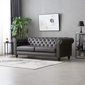 Soffa chesterfield 3-sits 219 cm mörkbrunt konstläder - Mörkbrun - Products - Möbler - Soffa - Chesterfield soffa