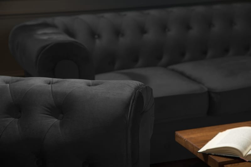 Chesterfield Lyx Soffgrupp 2-sits+Fåtölj Sammet - Svart - Products - Möbler - Soffa - Soffgrupp - Chesterfield soffgrupp