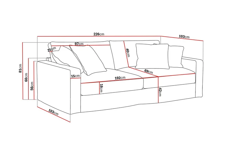 Valencia Extra Djup 3-sits Soffa med avtagbar och tvättbar klädsel - Ljusbrun - Products - Möbler - Soffa - 3 sits soffa