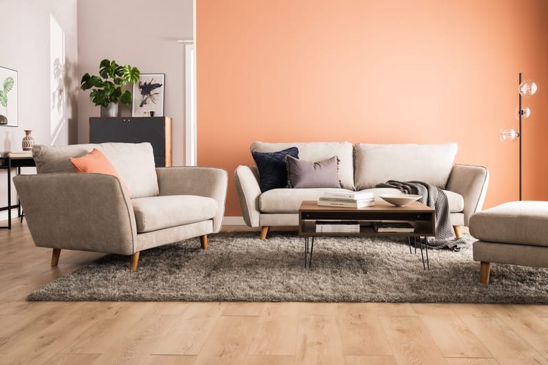 Trend Lyx Fotpall - Beige/Ek - Products - Möbler - Fåtölj & stolar - Pall & puff - Fotpallar