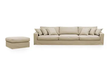 Valencia Extra Djup 5-sits soffa + fotpall med avtagbar och tvättbar klädsel, Beige