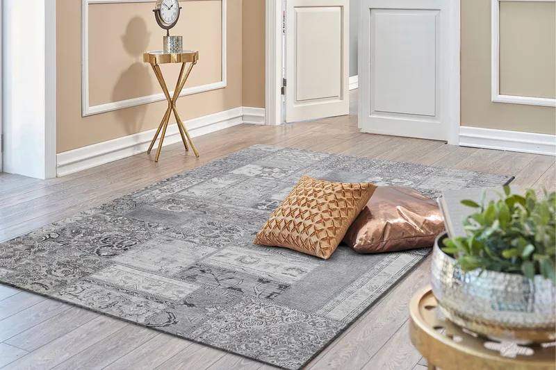 Patchwork Wiltonmatta 160x230 cm Rektangulär - Silver - Products - Textil & mattor - Matta - Modern matta - Wiltonmatta