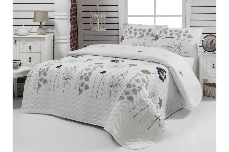 Eponj Home Överkast Dubbelt 200x220+2 Kuddfodral Quiltat, Vit/Grå/Svart/Brun