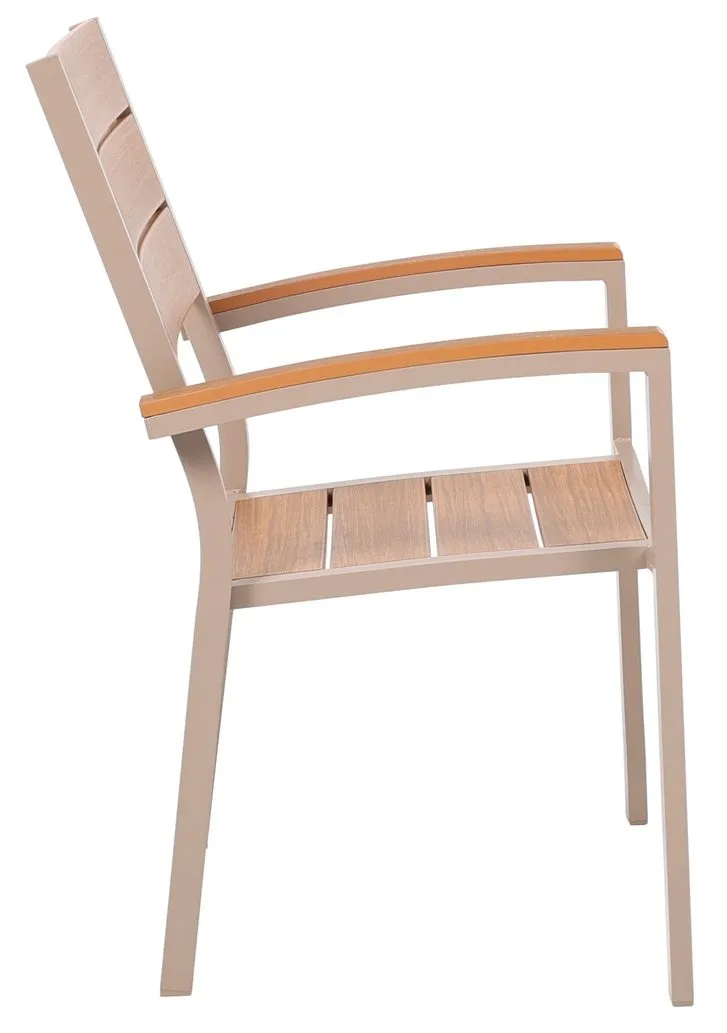 Utestol beige metall med armstöd i trä look - Las Vegas, Beige