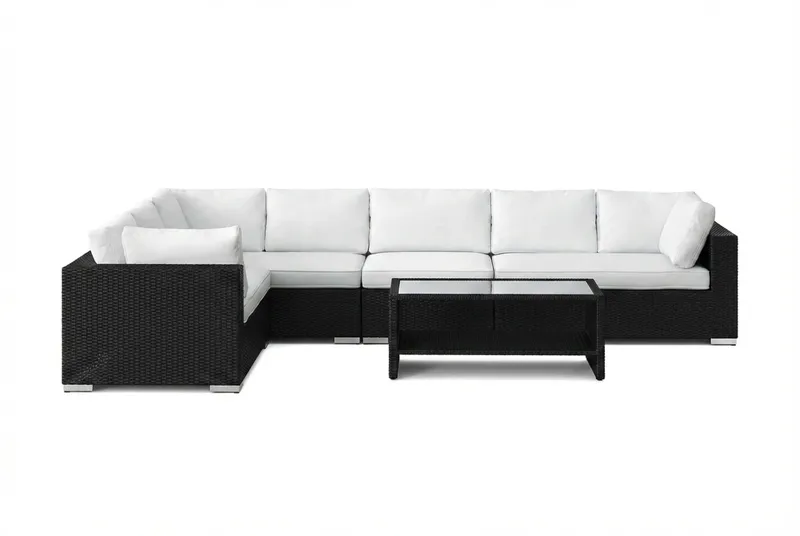 Bahamas L-formad utesoffa höger, 7-sits med bord och hylla - Svart - Products - Utemöbler & utemiljö - Loungemöbler - Loungeset & loungegrupp