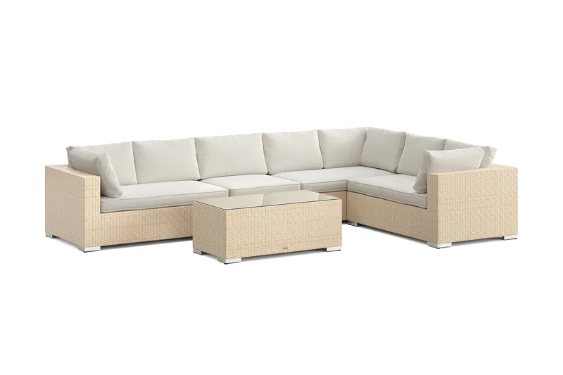 Bahamas L-formad utesoffa vänster, 7-sits med bord - Beige - Products - Utemöbler & utemiljö - Loungemöbler - Loungeset & loungegrupp