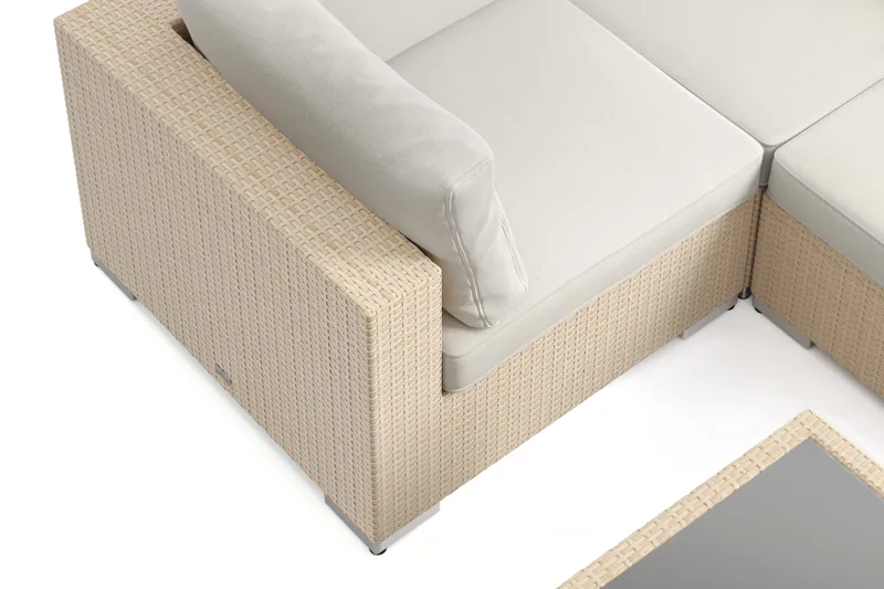Bahamas U-formad utomhus loungegrupp 7-sits med vändbar divan och bord med hylla - Beige - Products - Utemöbler & utemiljö - Loungemöbler - Loungeset & loungegrupp