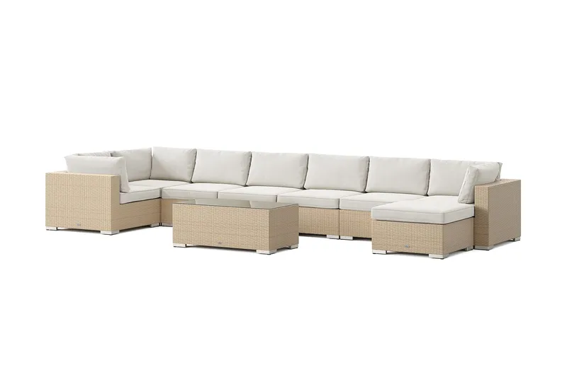 Bahamas U-formad utomhus loungegrupp 8-sits med vändbar divan och bord, Beige
