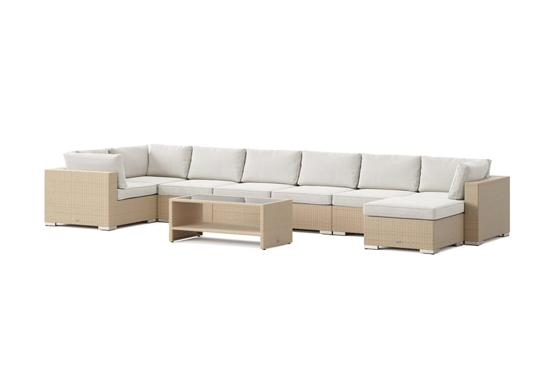 Bahamas U-formad utomhus loungegrupp 8-sits med vändbar divan och bord med hylla - Beige - Products - Utemöbler & utemiljö - Loungemöbler - Loungeset & loungegrupp