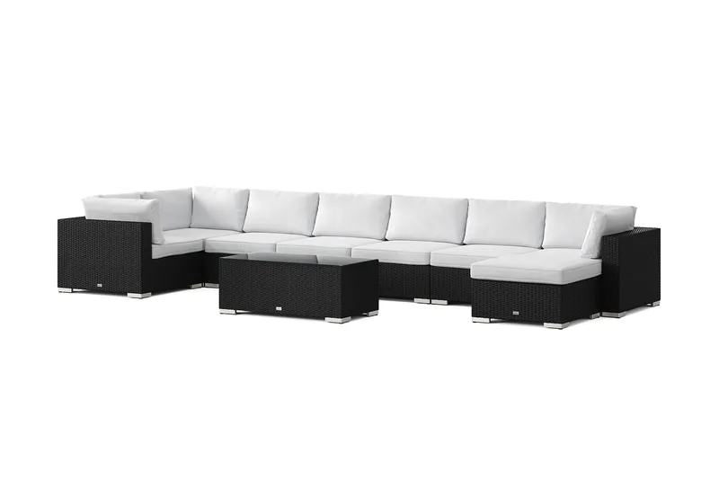 Bahamas U-formad utomhus loungegrupp 8-sits med vändbar divan och bord, Svart