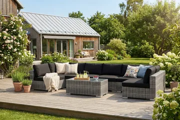 Bahamas U-formad utomhus loungegrupp med öppet avslut, 8-sits med bord - Grå - Products - Utemöbler & utemiljö - Loungemöbler - Loungeset & loungegrupp