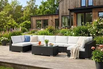 Bahamas U-formad utomhus loungegrupp med öppet avslut, 8-sits med bord - Svart - Products - Utemöbler & utemiljö - Loungemöbler - Loungeset & loungegrupp