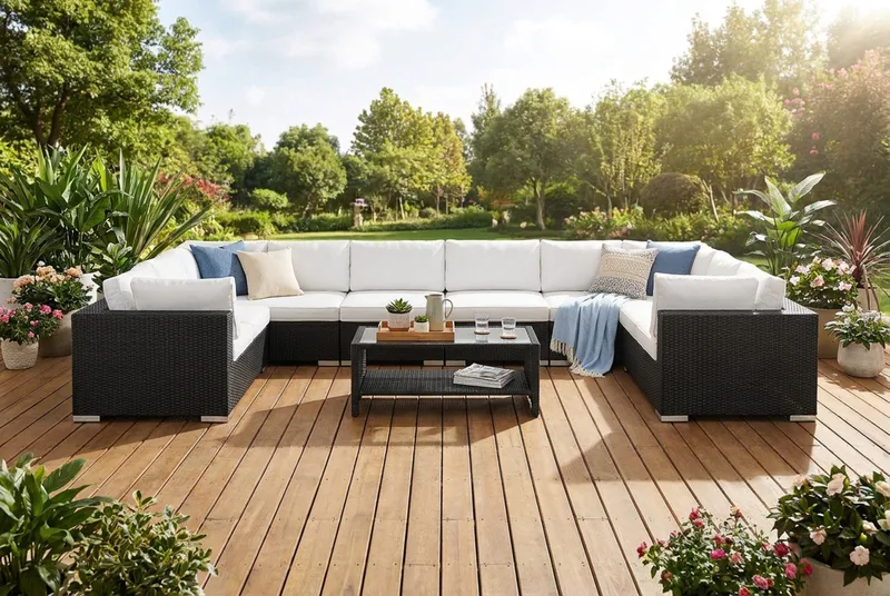 Bahamas U-formad utomhus loungegrupp med stängt avslut, 10-sits med bord och hylla - Svart - Products - Utemöbler & utemiljö - Loungemöbler - Loungeset & loungegrupp