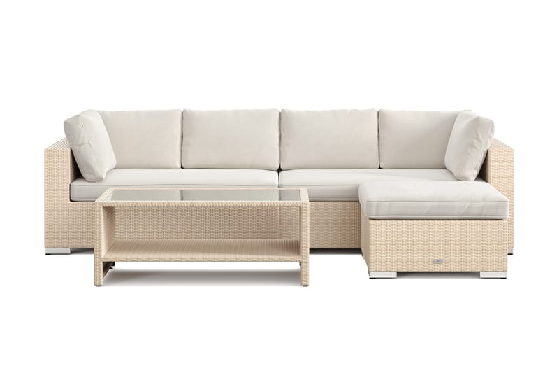 Bahamas utomhus divansoffa 5-sits med vändbar divan och bord med hylla - Beige - Products - Utemöbler & utemiljö - Loungemöbler - Loungeset & loungegrupp
