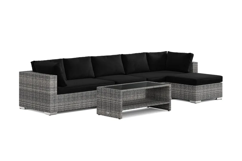 Bahamas utomhus divansoffa 6-sits med vändbar divan och bord med hylla, Grå