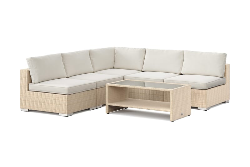 Bahamas utomhus hörnsoffa 5-sits vändbar med öppet avslut och bord med hylla - Beige - Products - Utemöbler & utemiljö - Loungemöbler - Loungeset & loungegrupp